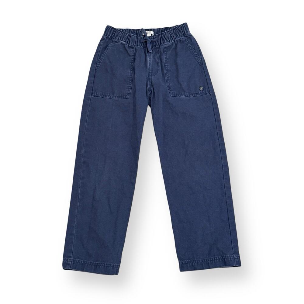 Roxy Girl Youth 8 Small Blue Canvas Cargo Trouser Pants Cotton Elastic Waist